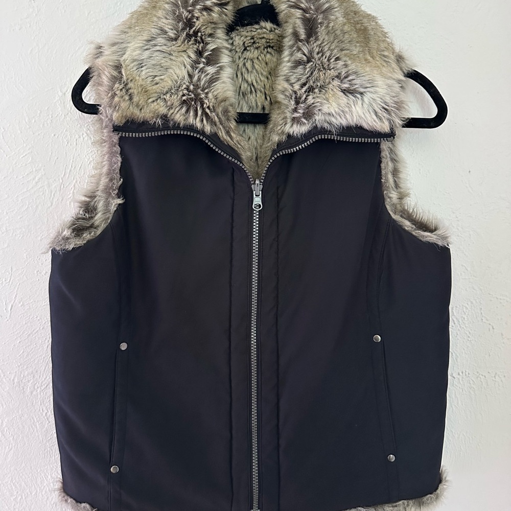 Women's Faux Fur Reversible Black Vest